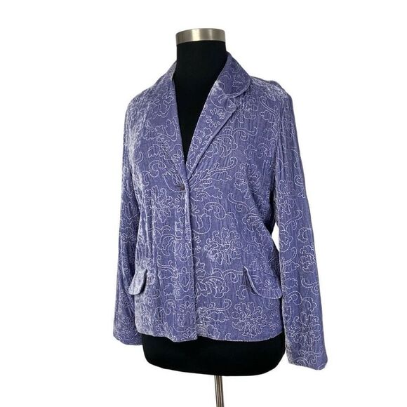J Jill XL Lavender Purple Velvet Blazer Jacket Quilted Art To Wear Floral VTG - Picture 5 of 6